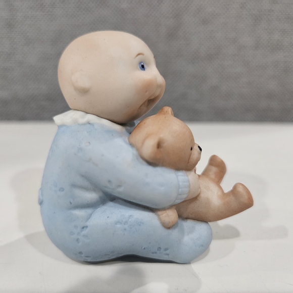 Adorable Blue Baby Figurine with Teddy Bear - Picture 4 of 5